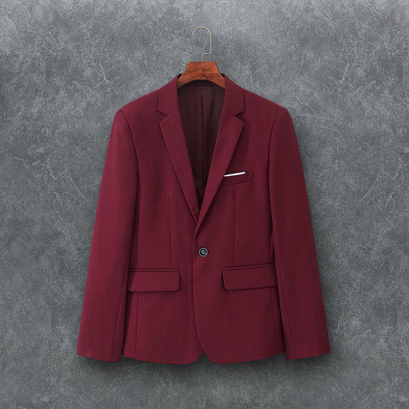 

Чоловічий Універсальний Білий Однобортний Повсякденний Піджак - Весняно-Осінній Костюм Великого Розміру M (For ~45kg) вина червоного кольору