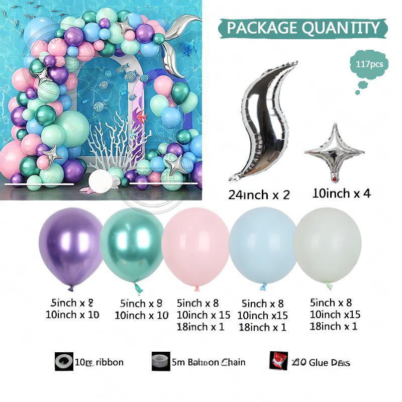 

Океан Мака Сине-зеленый Хвост русалки Алюминиевая пленка Латексный шар Цепочка Набор Красивое Предложение Юбилейная Композиция Ocean suit