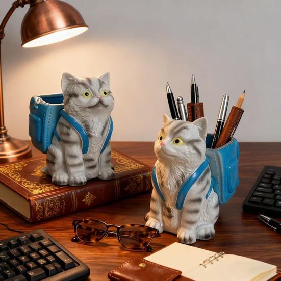 Cute Cat Backpack Pen Holder Desktop Pencil Organizer Cup for Home Office School Desk Accessories Gifts for Cat Lovers