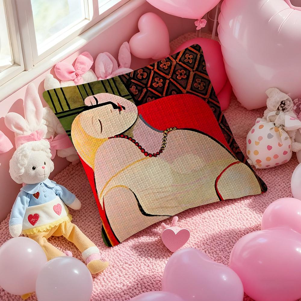 Picasso Pillow Case Antidustmite Pillowcase Invisible Zipper Silky Short Plush Sofa Cushion Cover