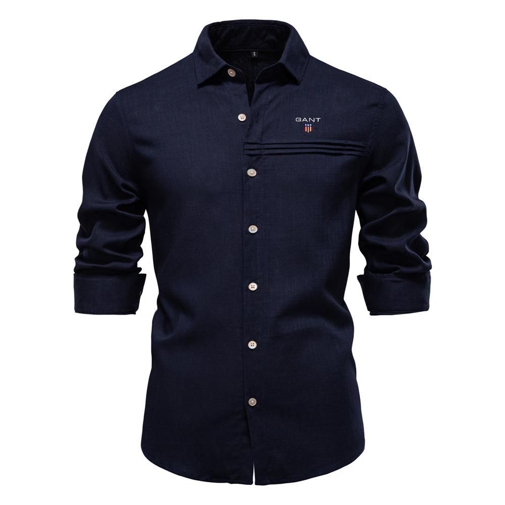 

GANT 2025 Spring/Summer Embroidered New Men s Business Casual Shirt Solid Color Large Size Long Sleeve Shirt for Men L