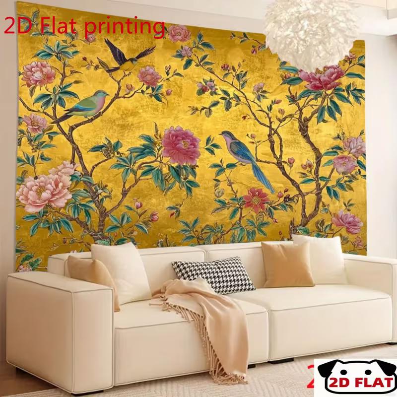 2D Chinoiserie Peony Bird Tapestry for Bedroom Living Room Decor