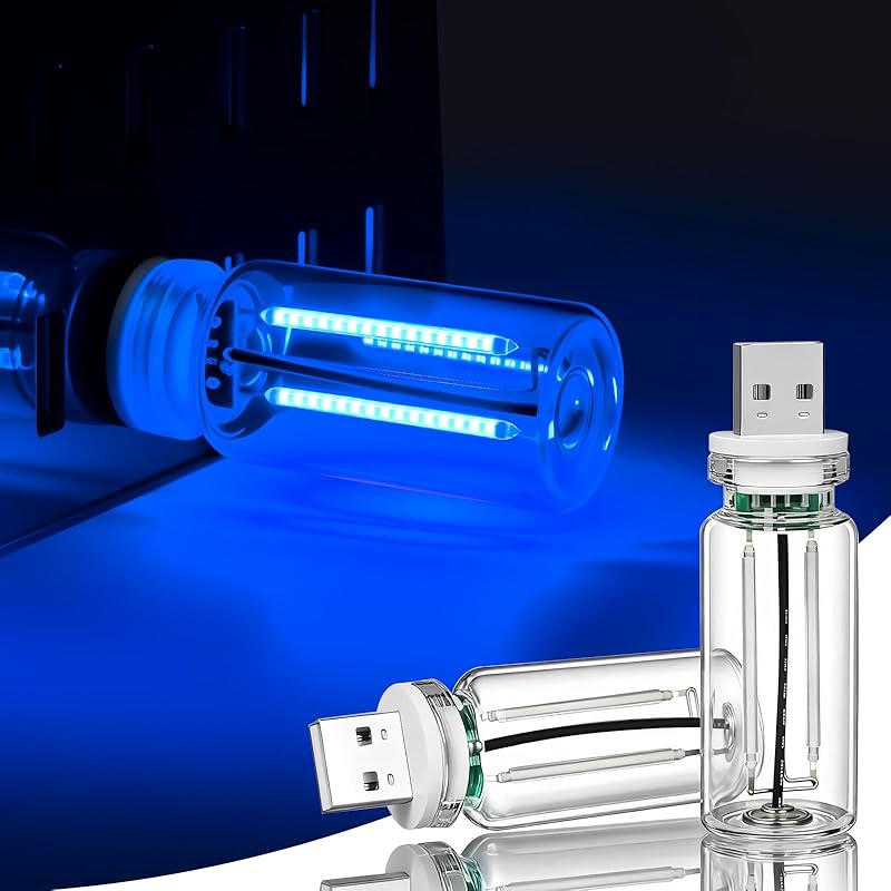 Kairiyard 2 PCS Blue USB Interior Car Ambient Lights, Touch Control Adjustable Brightness Plug-in Retro Glass Bottle LED Night Lights for Car Bedroom