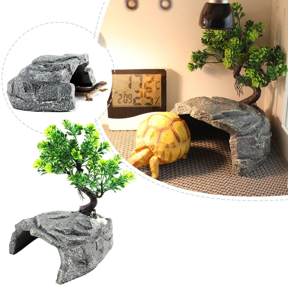 Turtle Hiding House Simulation Cave With Basking Platform For Reptiles Gecko Salamander Frog Safe Durable Anti Bite Decoration