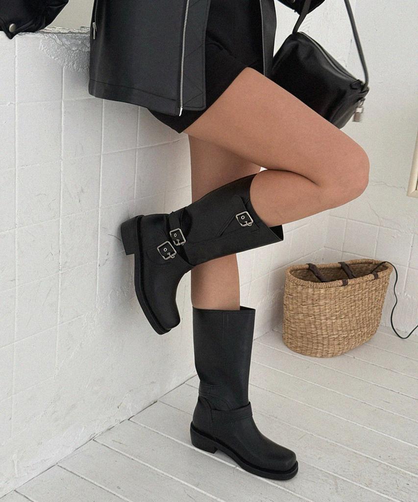 Moodnple Skert Western Buckle Boots 4Cm Black