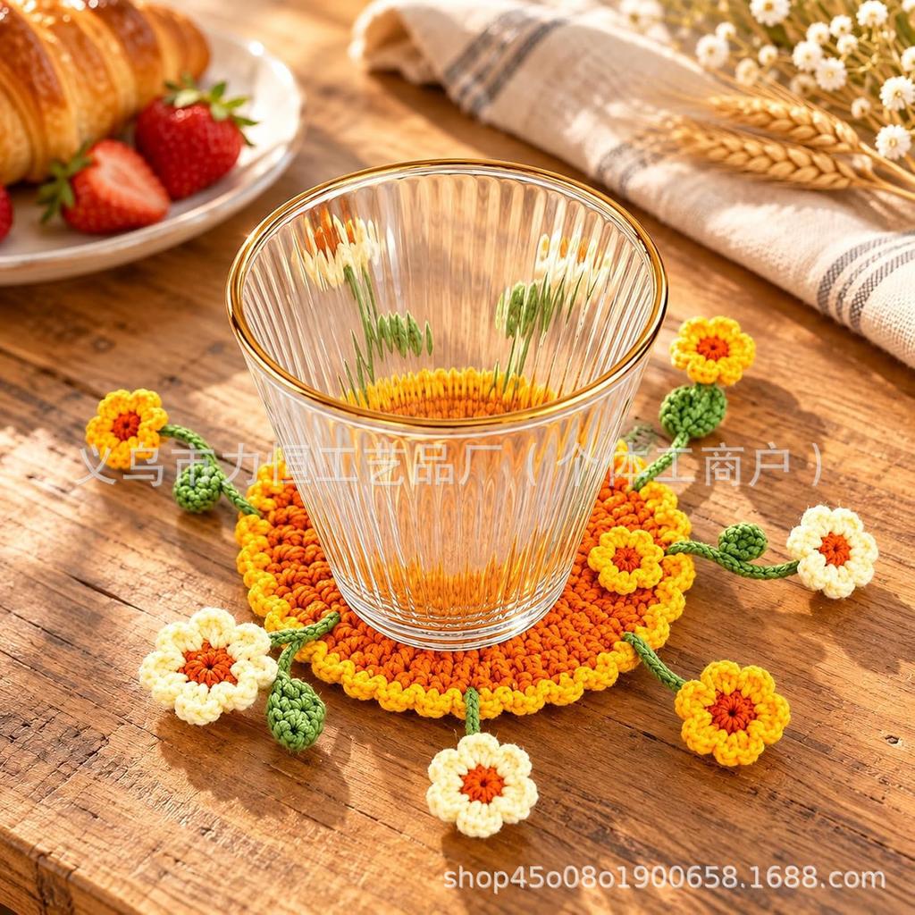 Handmade Crochet Flower Coaster for Coffee Mug, Cute Knitted Cup Mat, Table Decor Gift