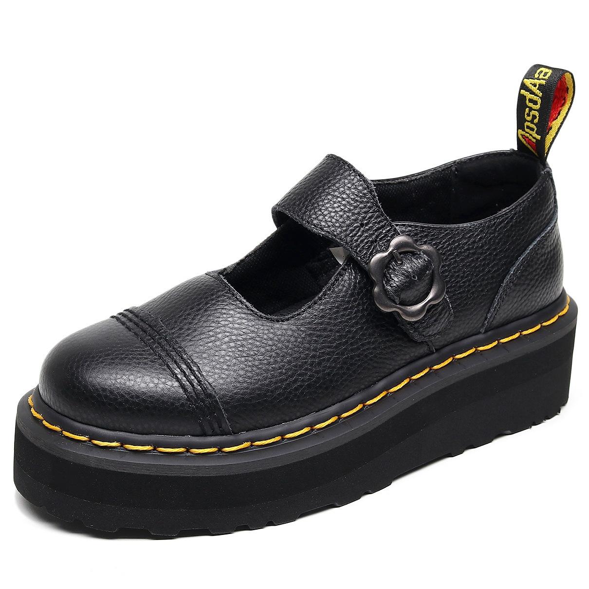 

Легкие туфли Мэри Джейн с Т-образным ремешком на толстой подошве из маленькой кожи, женские из натуральной кожи первого слоя с рисунком личи, ботинки на танкетке с пряжкой 35