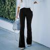 Women's High Rise Elastic Waist Corduroy Slim Fit Flare Pants Solid Color Commuter Casual Long Trousers