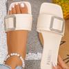 Leisure Slippers Women Casual Flat Low Heels Sweet Basic Women Shoes Solid Leather Metal Decoration Summer Sandals Plus Size