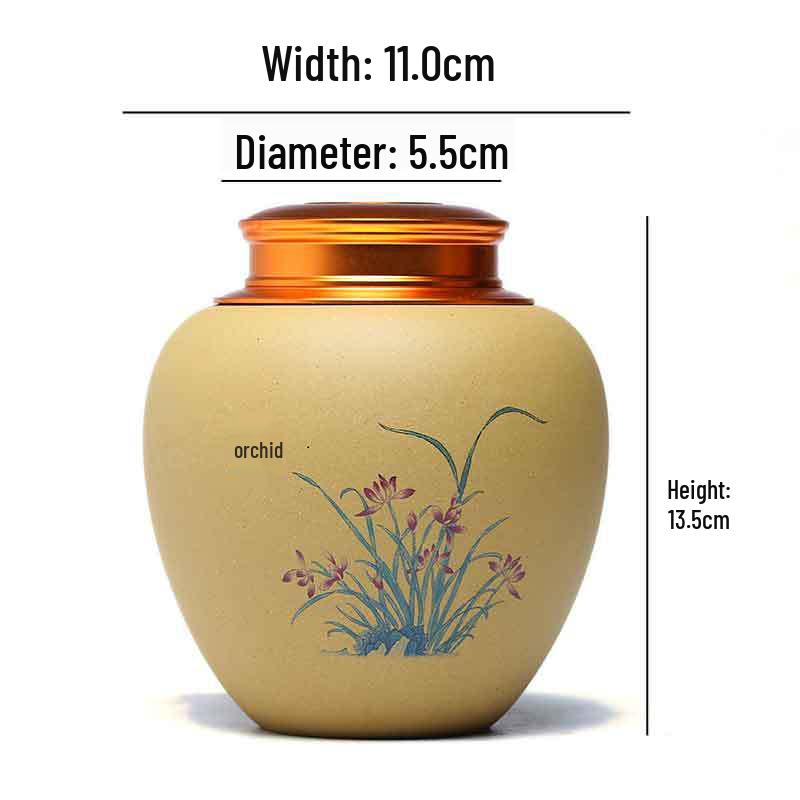 High-End Zisha Ceramic Tea Canister, Large Plum Orchid Bamboo Chrysanthemum Design, Moisture-Proof Sealed Tea Gift Box