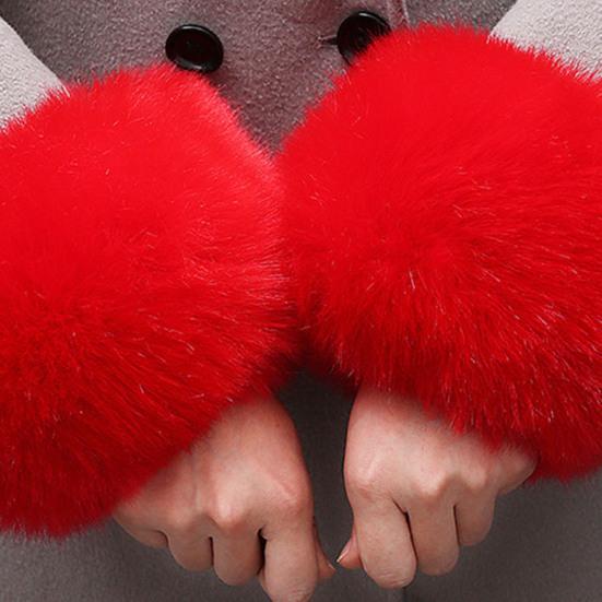 1 Paire de Manchon en Fausse Fourrure Fluffy Couleur Unie Épais et Chaud Hiver