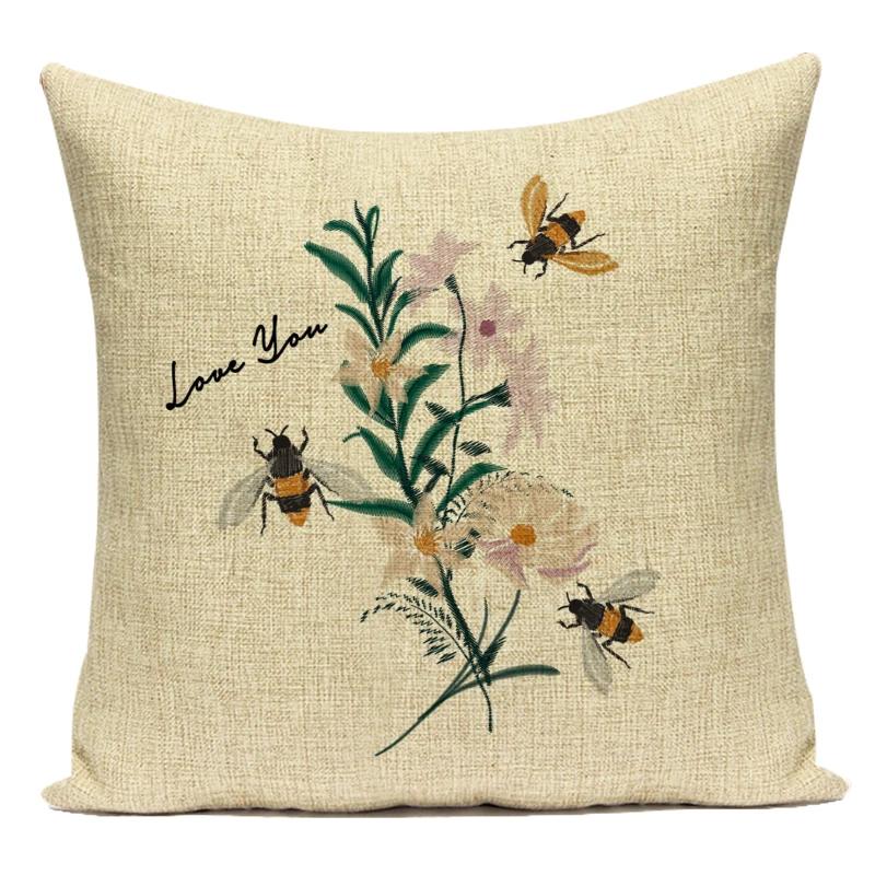 Vintage Floral Bee Decorative Cushion Covers Nordic Home Decor Sofa Chair Living Room Cushions Custom Throw Pillow Covers