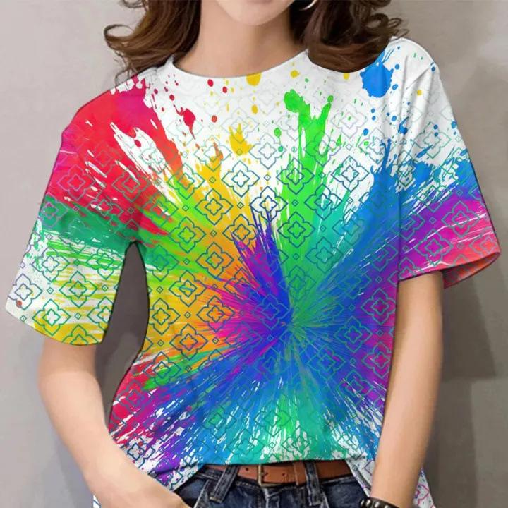 Comfortable Printed Short Sleeve Stylish Simple Top Crew Neck T-Shirts Women’s XS