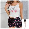 Pigiama Gilet con Bretelle e Pantaloncini Set Seta di Latte Loungewear da Donna