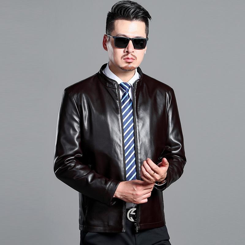 Spring and Autumn Genuine Leather Men's Stand Collar Jacket Plus Size Sheepskin Leather Jacket
