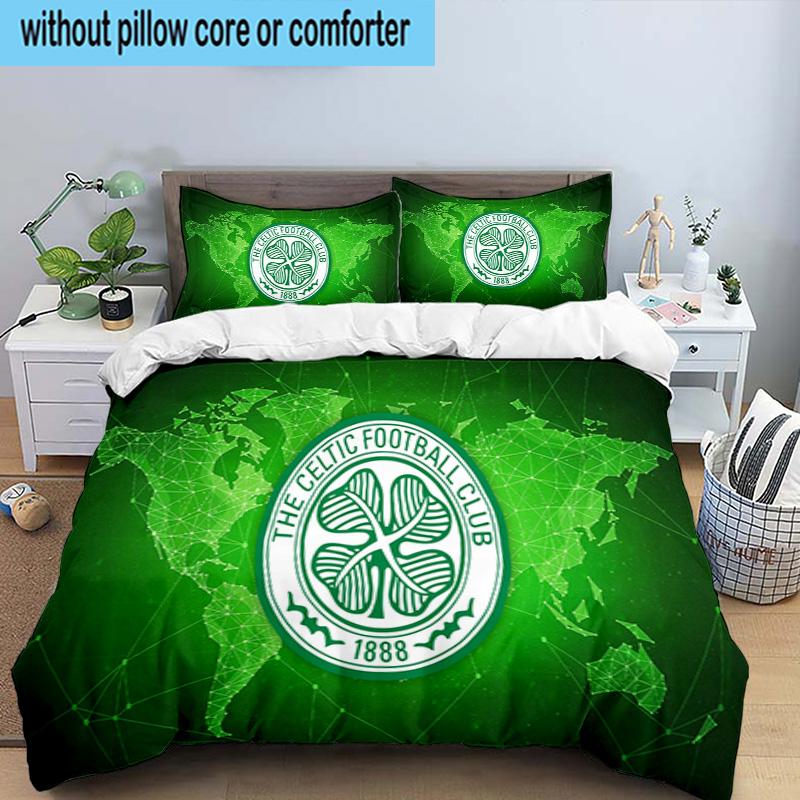 3PCS Celtic Football Club Crest Printed Bedding Set, Includes A Duvet Cover and Two Pillowcases for Bedroom, Suitable for All Seasons