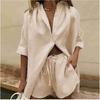 Cotton Casual Suits Women Long Sleeve Sets Home Wear Solid Tops Female Shorts Two Piece Sets Spring Summer