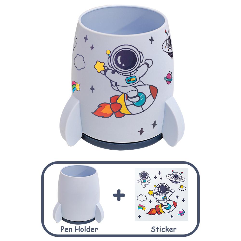 Cartoon Pen Holder Rocket Pen Holder for Stickers Office Student Desktop Pen Storage Box, Office Storage Makeup Brush Box