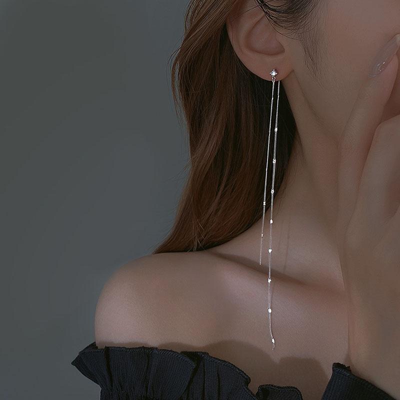 New 925 Silver Dense Snake Bone Long Tassel Earrings Women's Simple Golden Silver Color Earrings Party Fine Jewelry Wedding Gift
