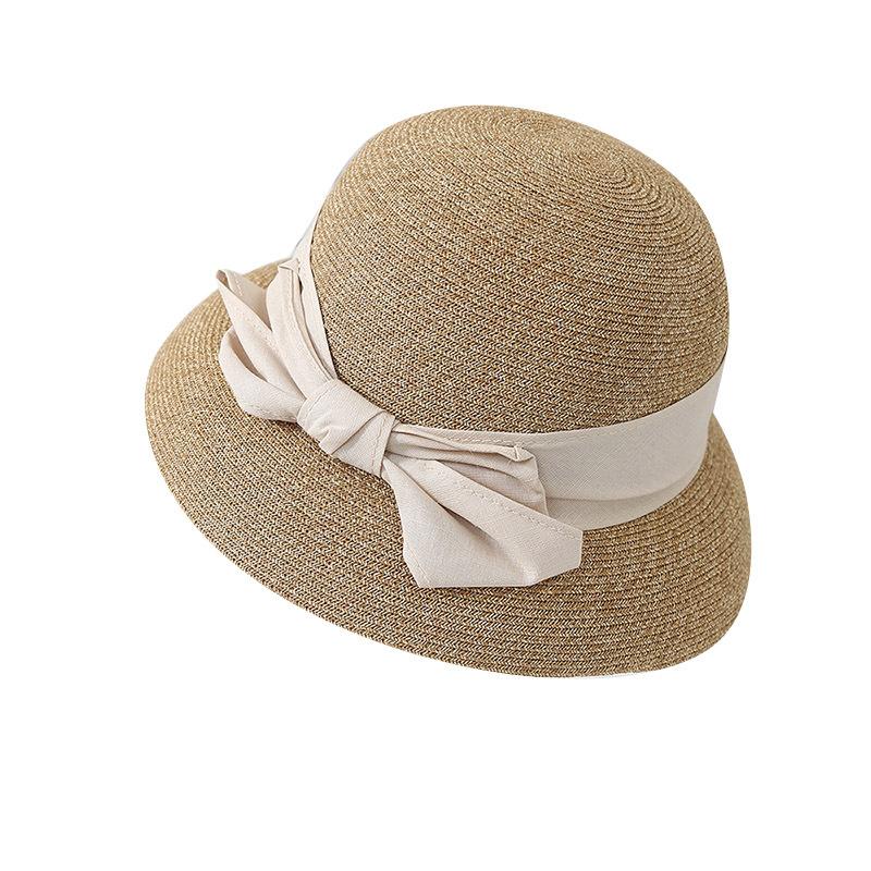 Nouveau chapeau de soleil d'été tissé pliable chapeau de protection solaire à ressort et été avec nœud