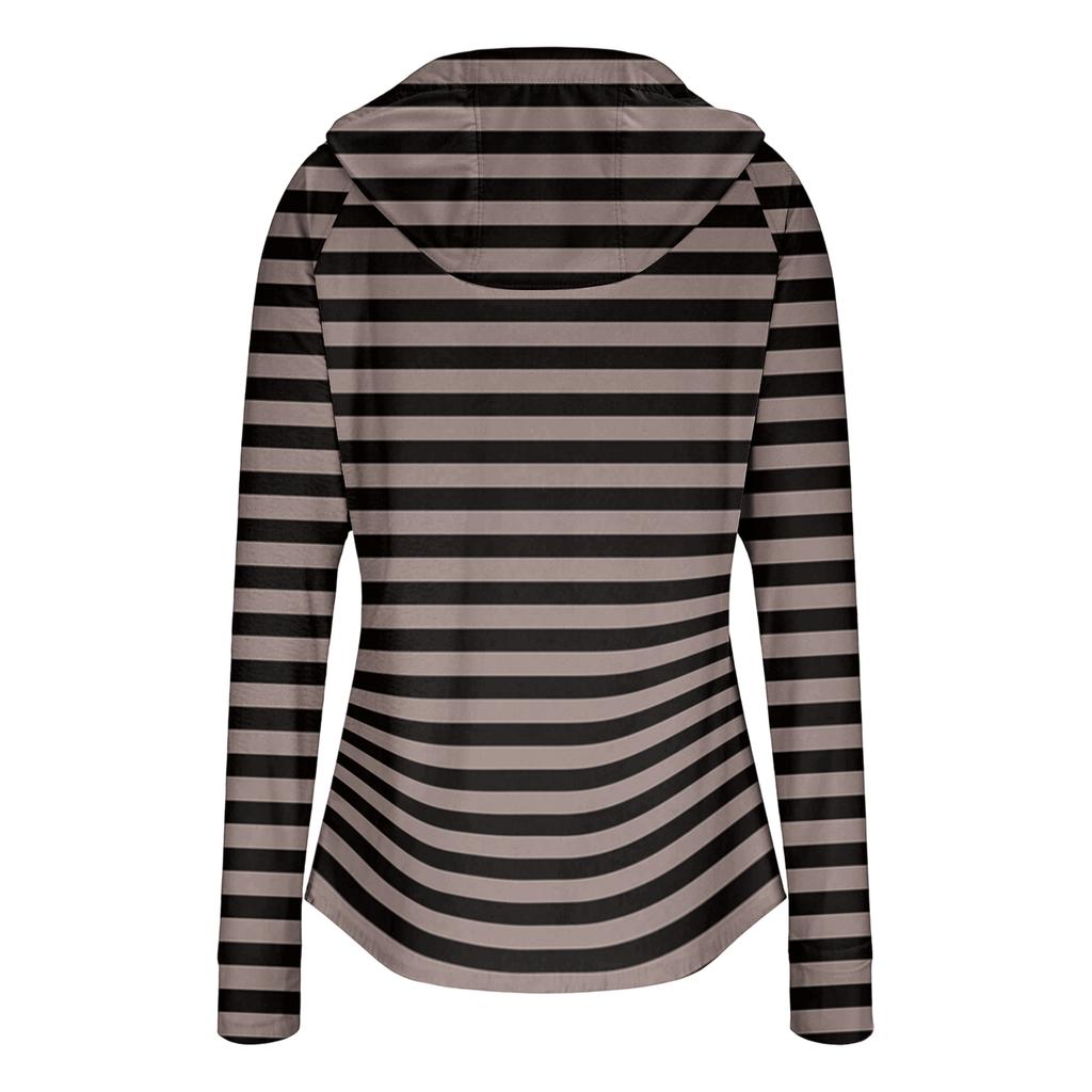 Women Zip Up Hoodie with Pockets Long Sleeve Lightweight Striped Sun Jacket Casual Hooded Top