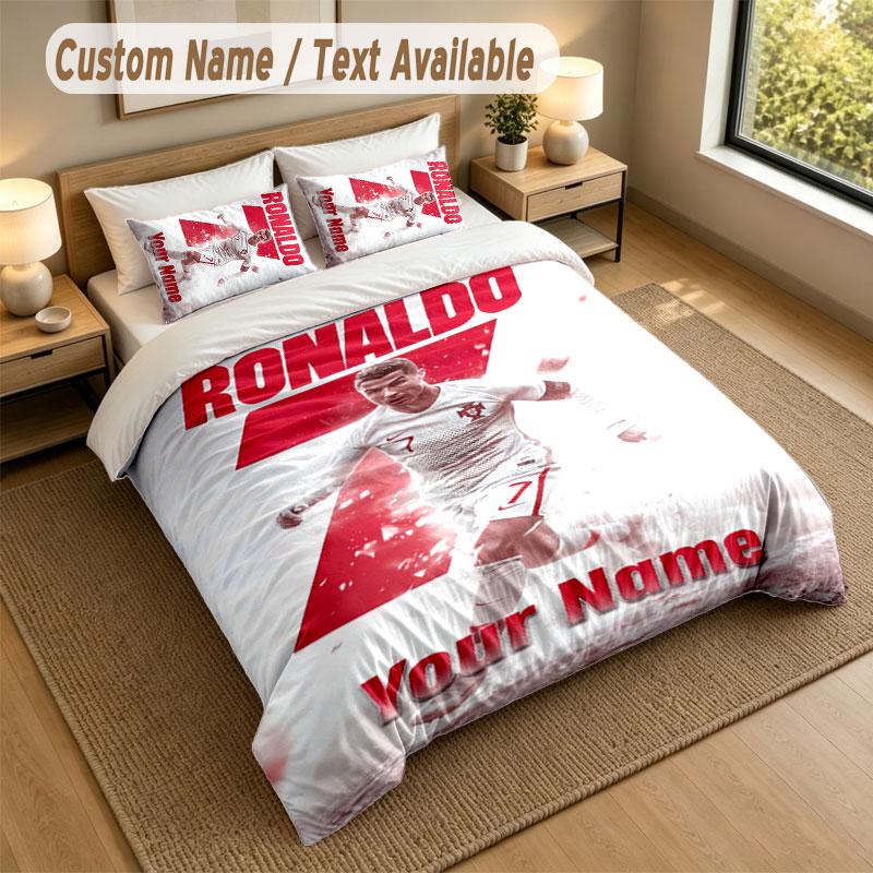 Bedding Set 1 Duvet Cover 2 Pillowcases Cristiano Ronaldo Print Soft Bed Linen Bedroom Decor