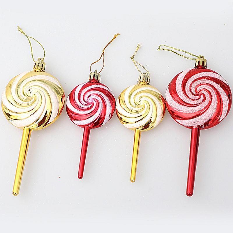 4pcs Christmas Tree Decoration Ornament Simulated Colorful Lollipop Red Golden Candy Cane Xmas Tree Pendant Home Xmas Decor 2025