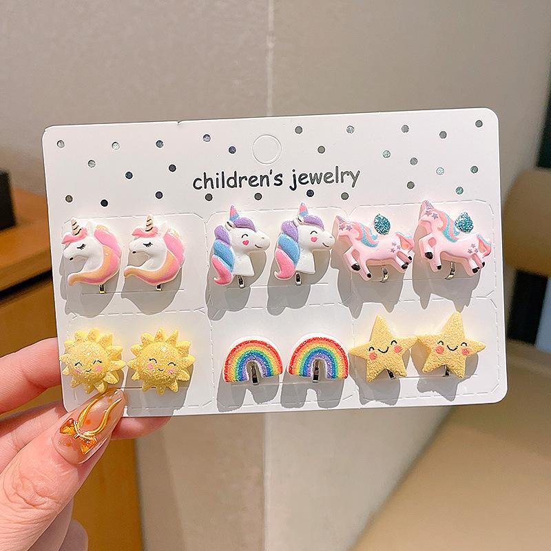 Kreskówkowe kolczyki dla dziewczynek bez przekłuwania - Słodkie, bezbolesne, letnie akcesoria na uszy dla dziecka