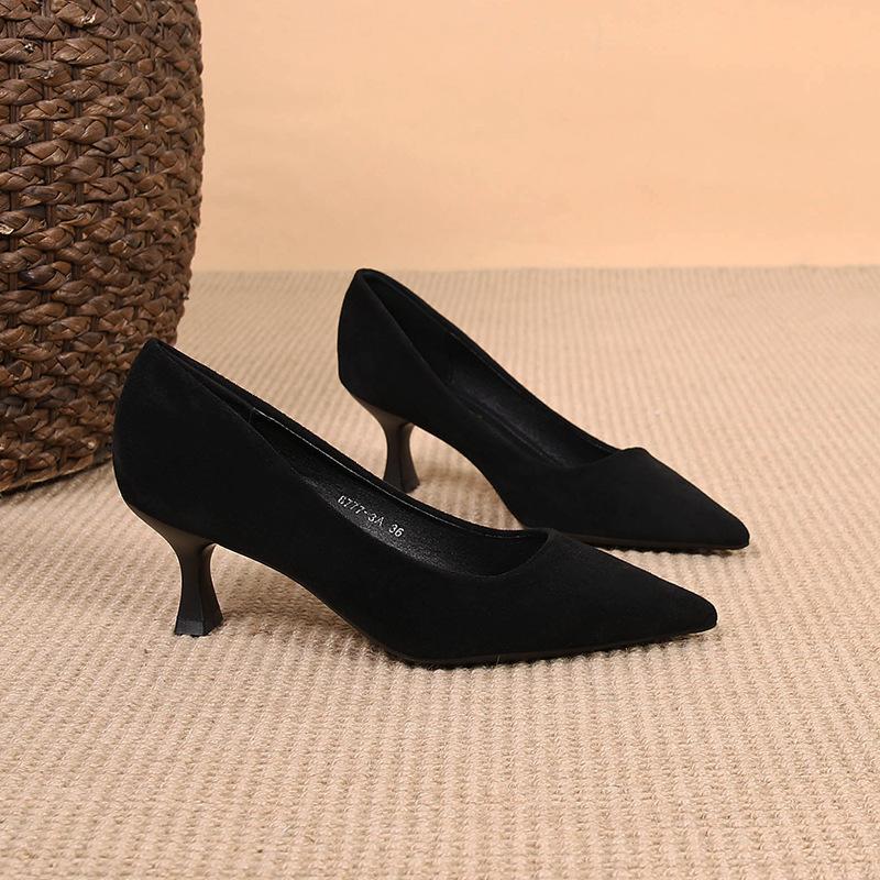 Fashion Elegant Ladies Flock Pumps Pointed Toe Brief High Heels OL Shoes Thin Heel Tacones De Mujer Shallow Mouth Chaussures Femme 2025