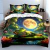 "Frog Relaxing Under Moonlight Scene" kid's and adults' bedroom decor, Exquisite three-piece bedding set gift