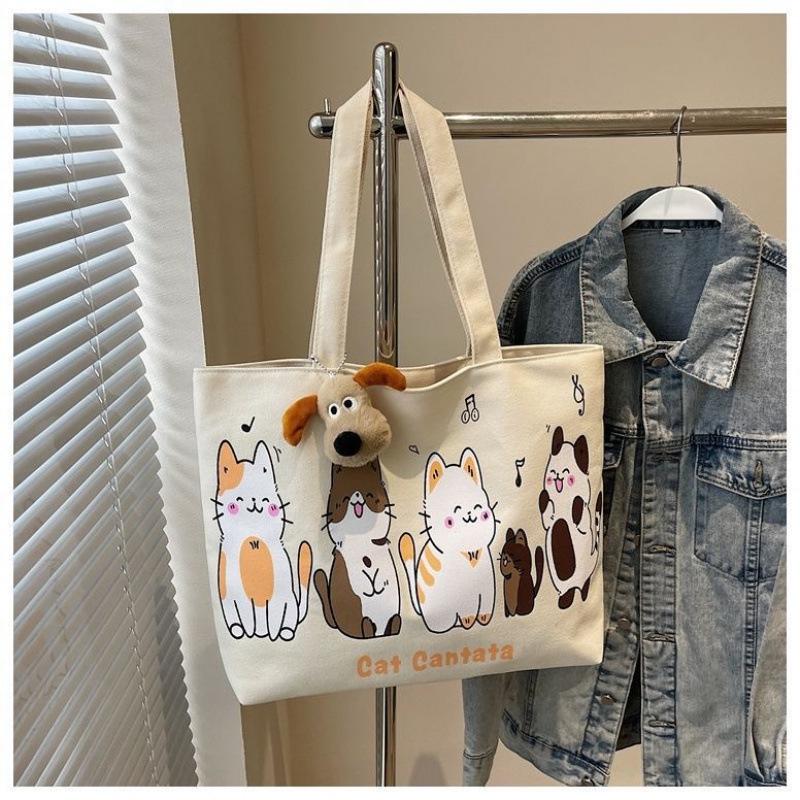 Korean Style Spring Minimalist Canvas Tote - Large Capacity Women's Single Shoulder Bag