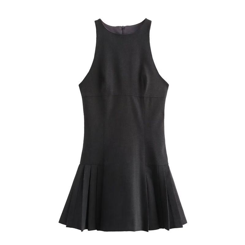 Kaslead New Arrival Women's Clothing Fashion Style Fashion Wide Pleated Hanging Collar Short Dress 9367557