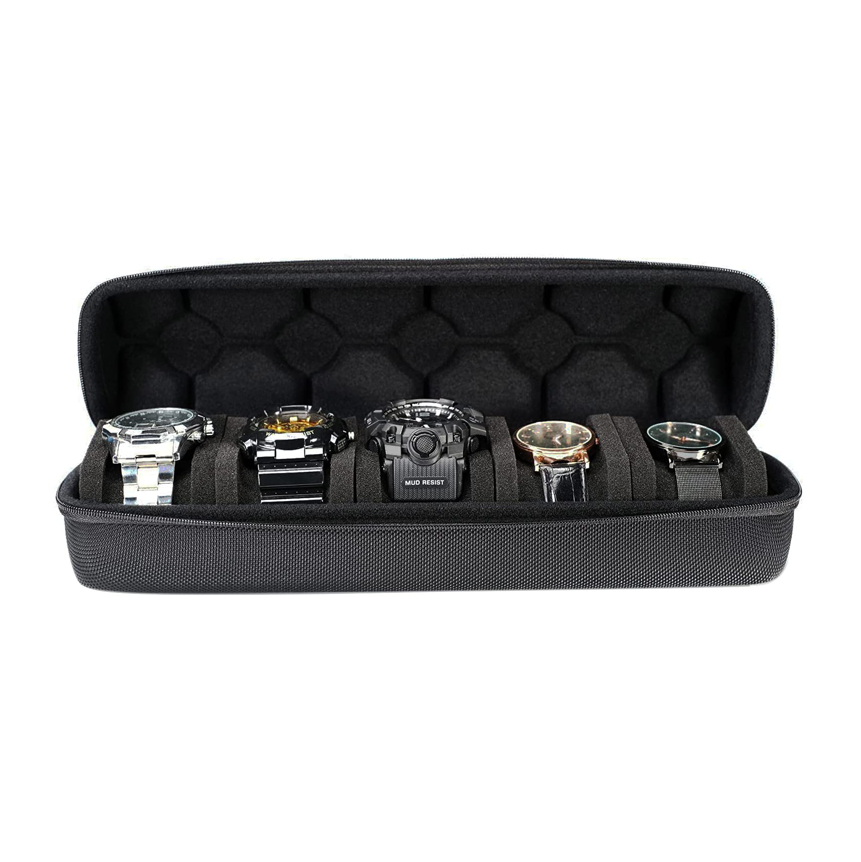 

AUKURA watch case. Ideal for travel and storage. Black, 5 slots with safe lock, antique finish.