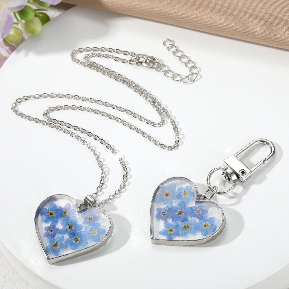 Dried Flower Necklace Set Lightweight Dried Flower Keychain Heart Dried Flower Necklace Pastoral Pastoral Jewelry Set For Purse