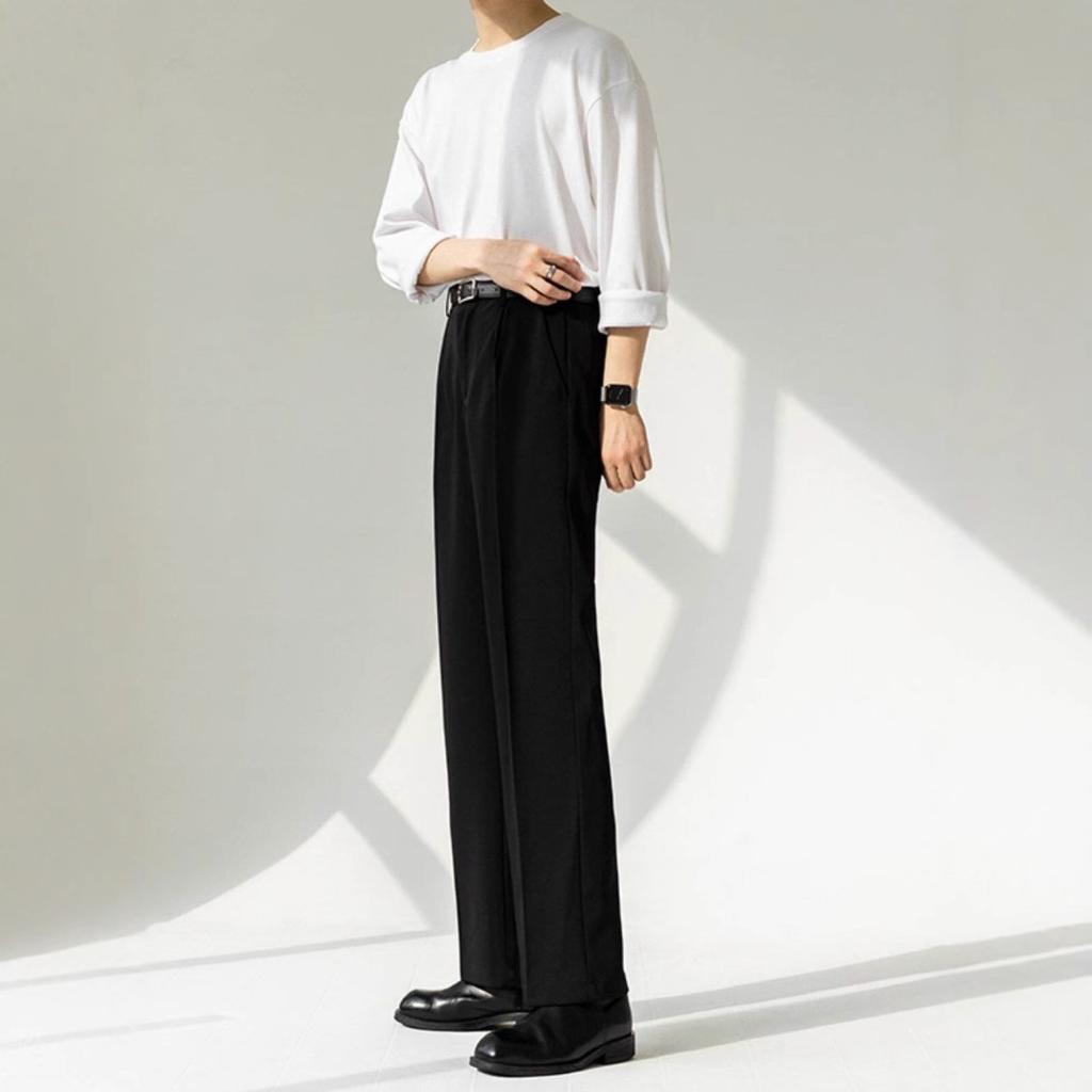 New Suit Pants, Black Drape Men's Trousers, Slim-fitting Korean Version of Trendy Pants, Casual Straight