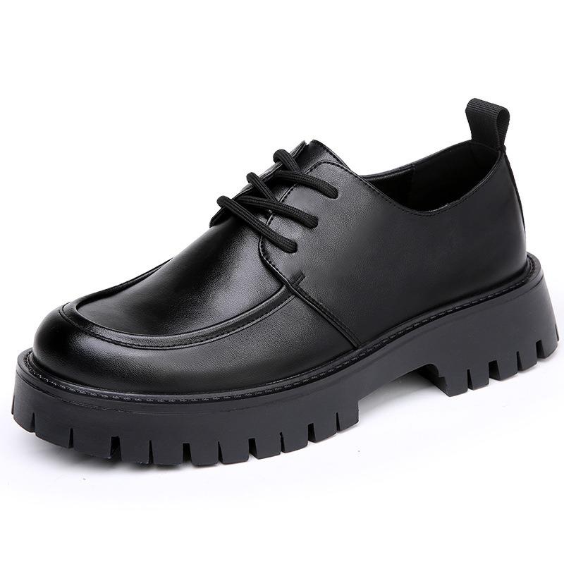 Men's Shoes Spring Breathable New Trend Platform Casual Shoes British Business Men's Big Head Leather Shoes Genuine Leather