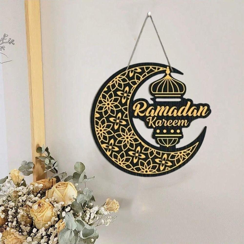 Round Plaque Eid Mubarak Wall Pendant Carved Ramadan Gift Ramadan Festival