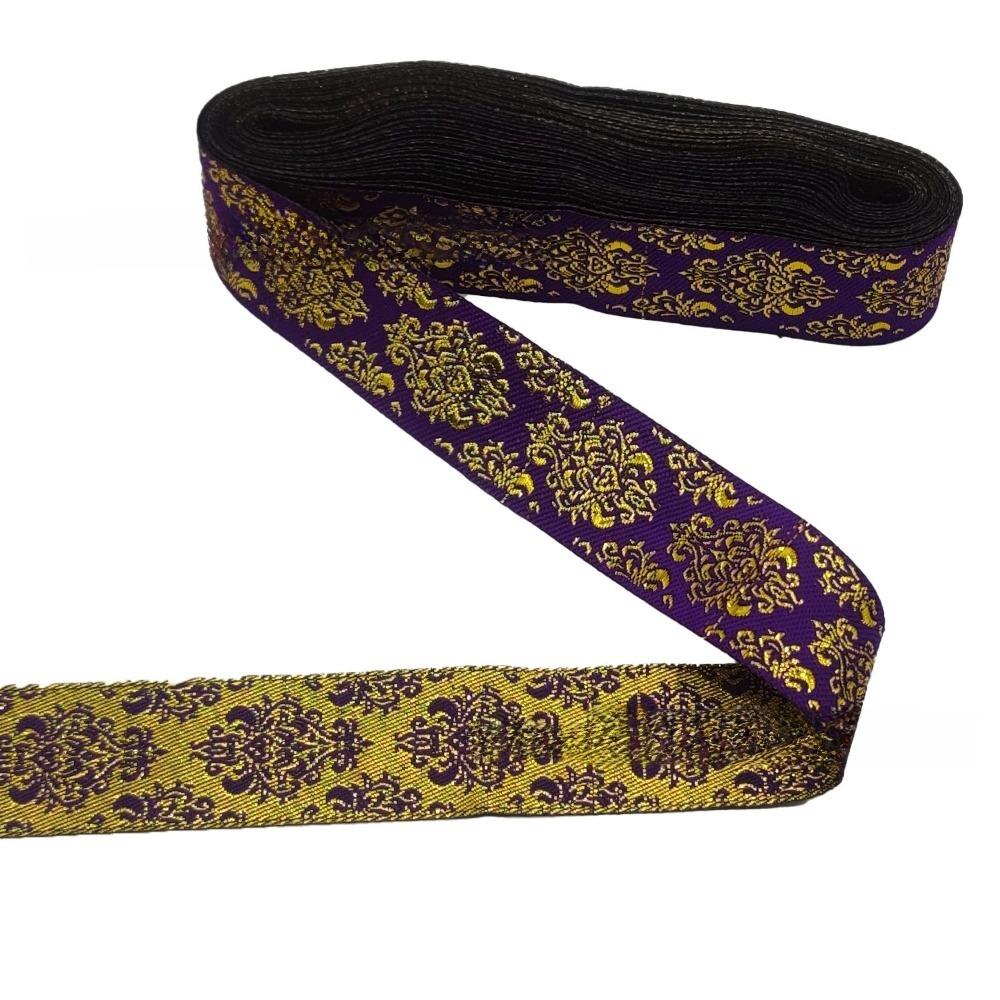 Flat Wire Gold Wire 2.5cm Width Glitter Lace Trim Ethnic Style Gold Color Clothing Decoration Accessories for Home Curtain Decor