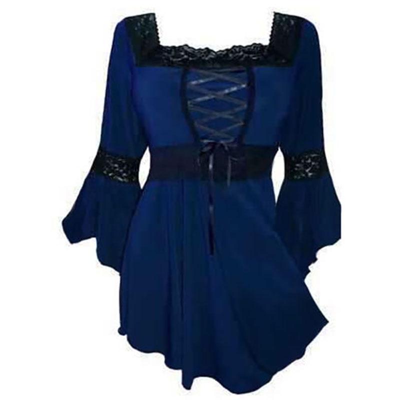 Elegant Plus Size Women Lace Up Blouse With Ruffle Details And Long Bell Sleeves