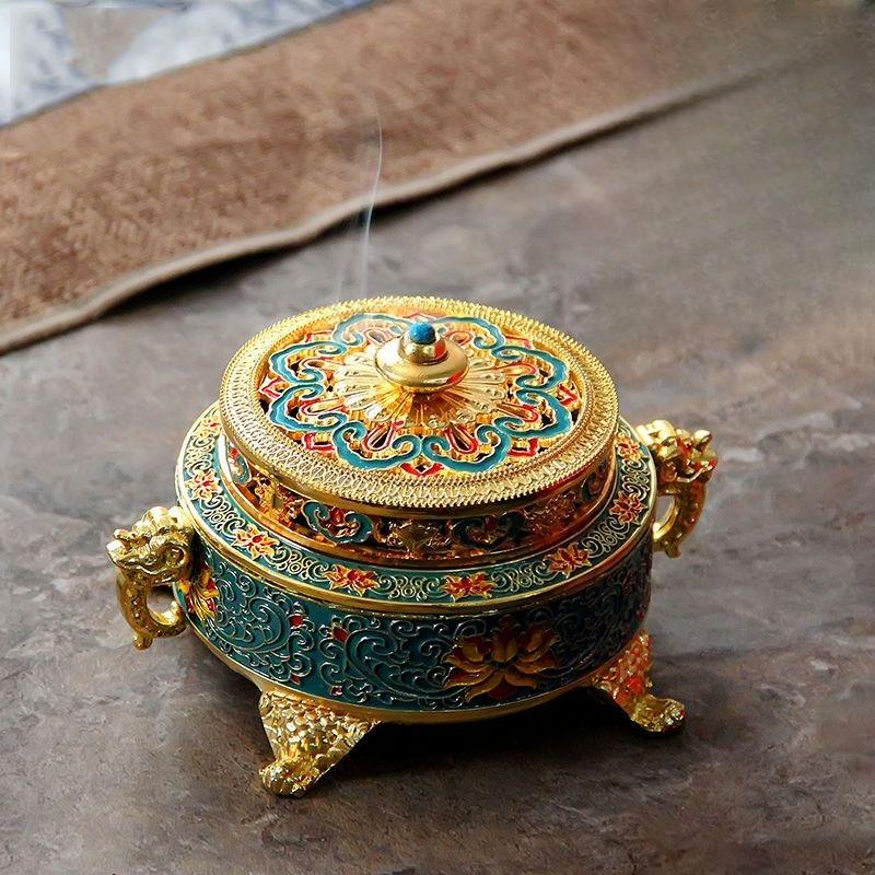 

Colored Enamel Lotus Incense Burner Metal Painted Incense Base Tea Ceremony Accessories Sandalwood Coil Censer Home Decor