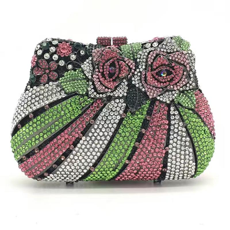 Diamonds White Clear Women Evening Bag Luxury Flower Rhinestone Clutches Crystal Handbag 32 Colors Wedding Bridal Party Purses