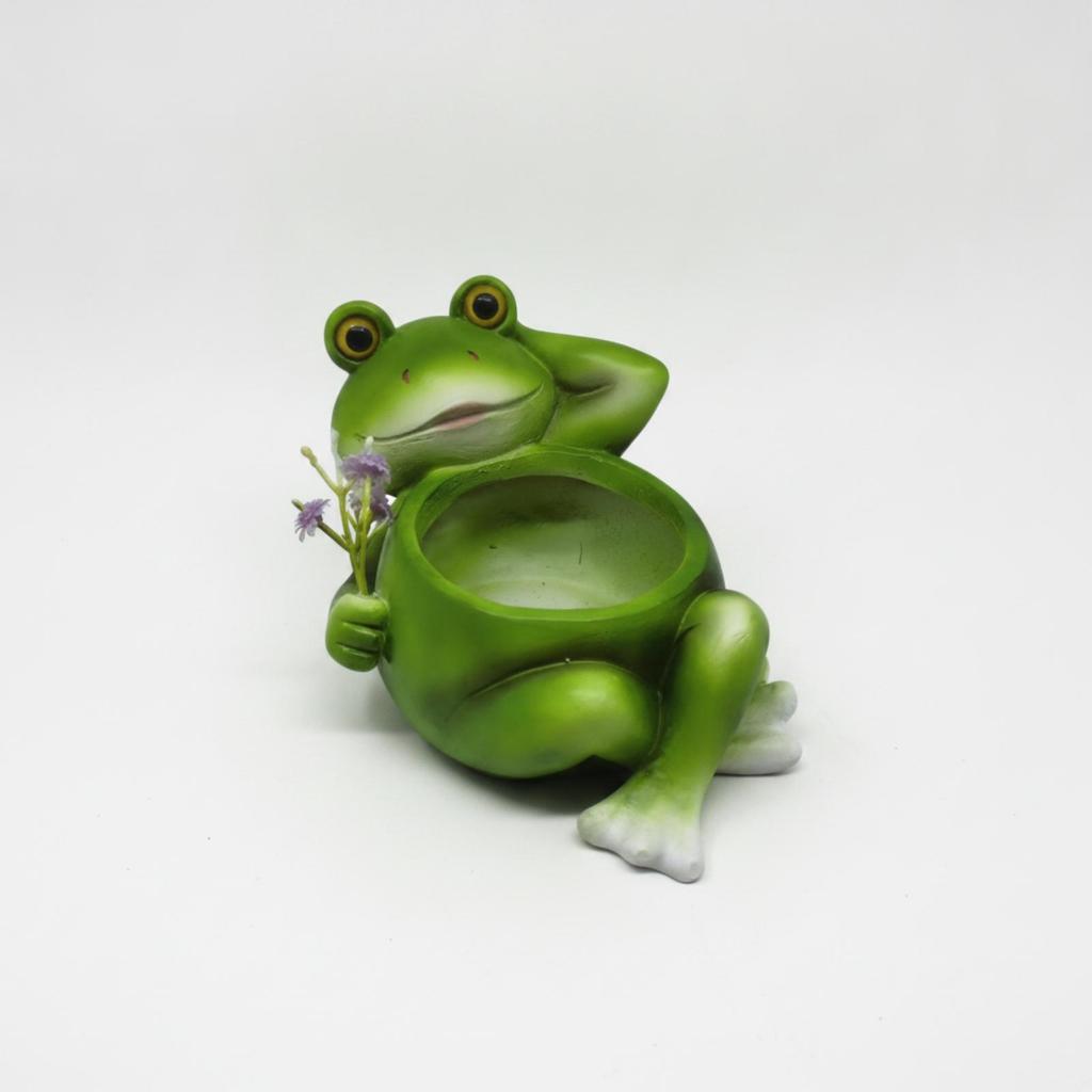Pot de fleurs Grenouille Fantaisiste Pot de fleurs Mignon avec Ornement de Fleur pour Amateurs de Plantes, Bureau,