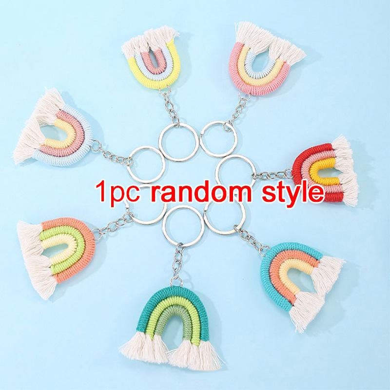 1/2/3pcs Rainbow Keychain Party Favors Tassels Pendant Knitted Rainbow Keychain Cute Handmade Woven Key Ring Festival Gifts TMZ