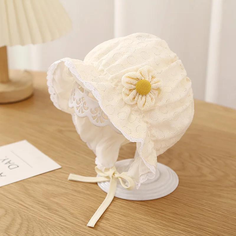 

Vintage Flower Ruffle Baby Hat Sweet Newborn Photography Props 3-12 Months Infant Princess Cap Boy Girl Beanie Caps 46CM fit 3-12M&Fabric жовтий