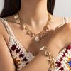 Ocean-style Natural Shell, Conch and Starfish Necklace & Bracelet Set, Vacation-style Clavicle Chain