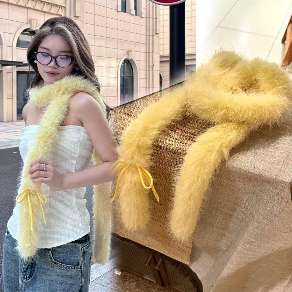 Fluffy Y2k Bow Scarf Harajuku Women Scarf Elegant Bowknot Fur Scarf  Streetwear