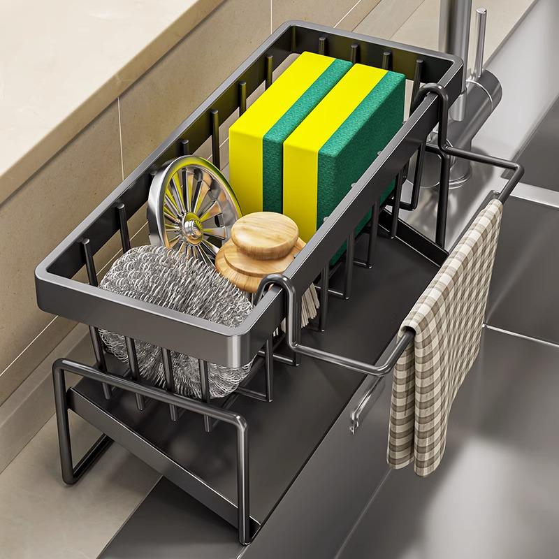 Punch-Free Kitchen Sink Rack: Drain, Rag, & Spice Organizer