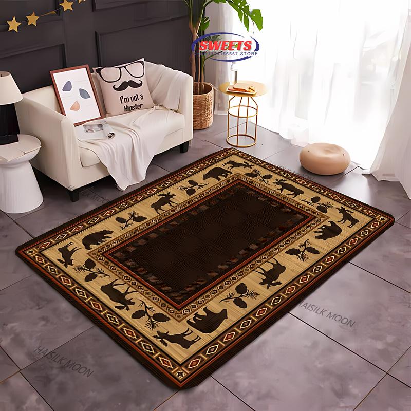 1PC Nordic Animal Bear Theme Print Carpet Living Room Bedroom Sofa Office Large Area Decoration Mat Children's Game Carpet