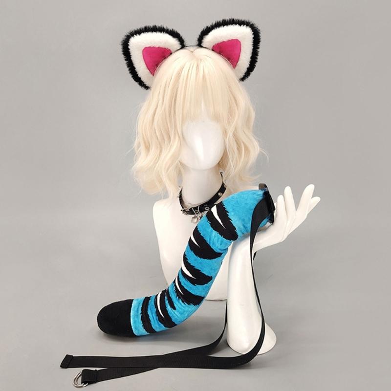 Handcraft Plush Tigers Ears Headband Faux Furs Tail for Halloween Cosplay Party Costume Accessories for Kids Adults