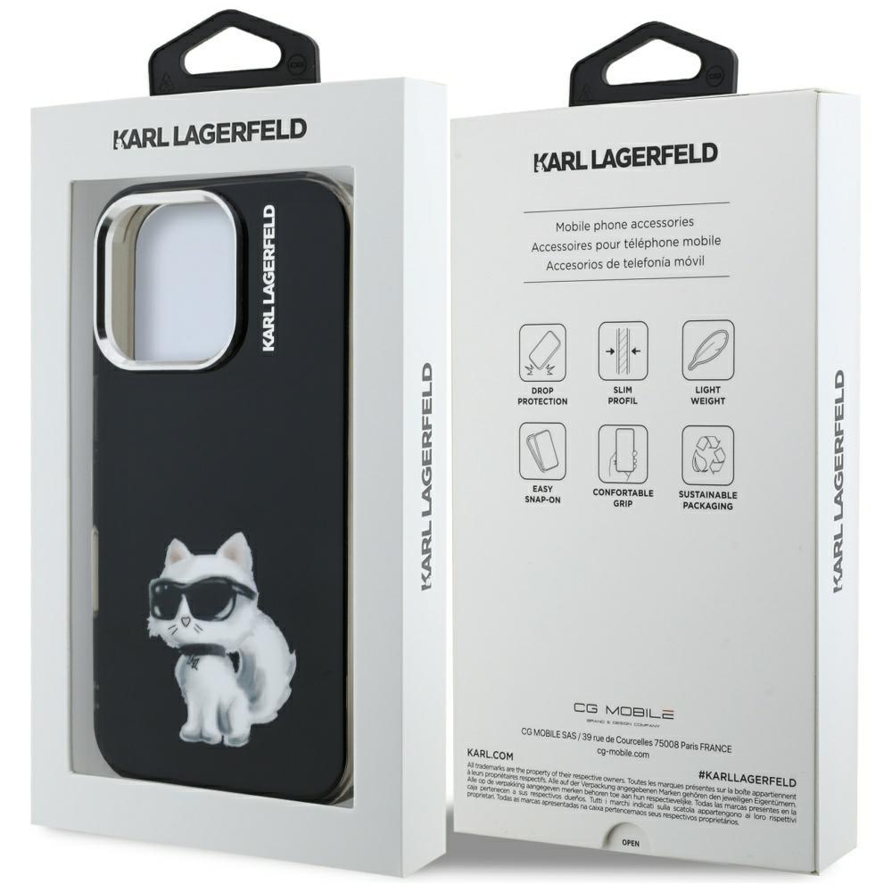 Karl Lagerfeld IML Aquarelle Choupette & Logo Case for iPhone 16 Pro Black